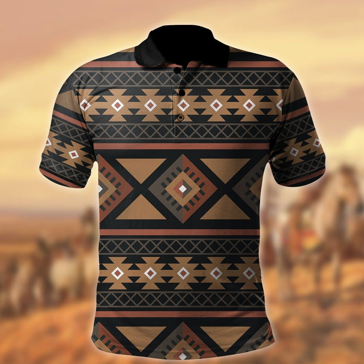Brown Navajo Pattern Native American All Over Printed Polo Shirt - Wonder Print Shop