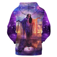 Native American Girl and Eagle Purple Galaxy 3D Hoodie LT10 - Wonder Print Shop