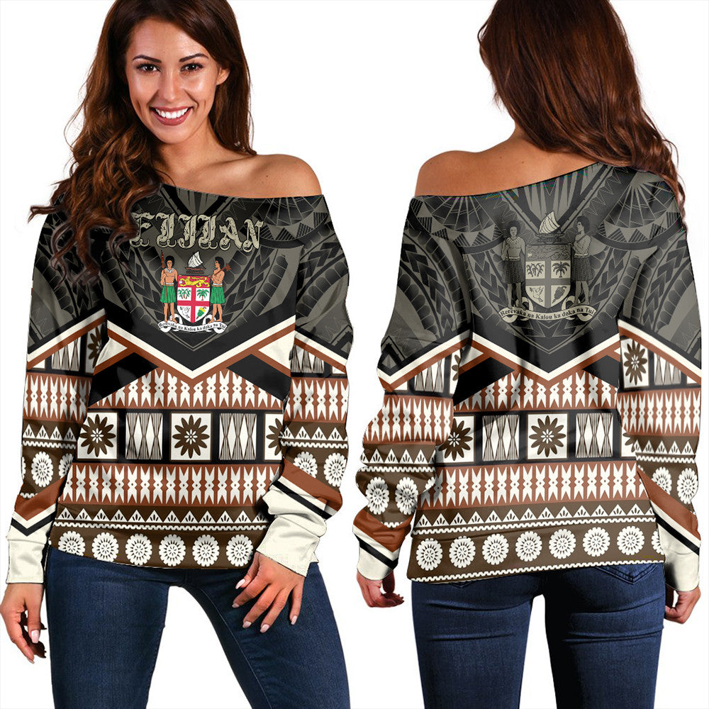 Wonder Print Shop Fiji Sweatshirt - Fiji Masi Coat Of Arms Women Off Shoulder LT10 - Wonder Print Shop