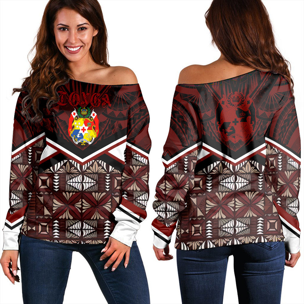 Wonder Print Shop Tonga Sweatshirt - Tonga Ngatu Kupesi Coat Of Arms Women Off Shoulder LT10 - Wonder Print Shop