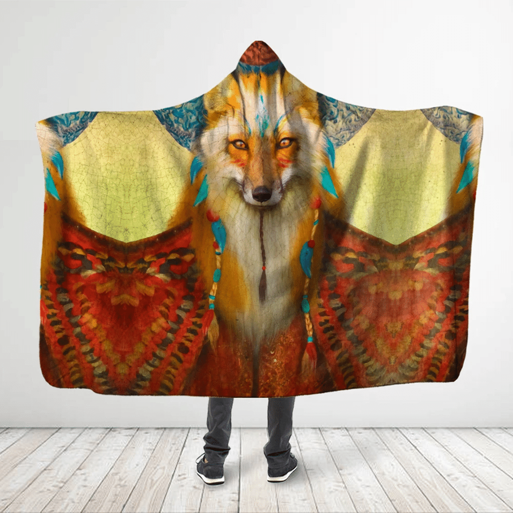 3d-all-over-printed-native-america-white-orange-wolf-hooded-blanket
