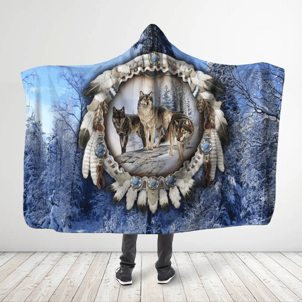 3d-all-over-printed-wolves-king-in-snowy-cedar-forest-hooded-blanket