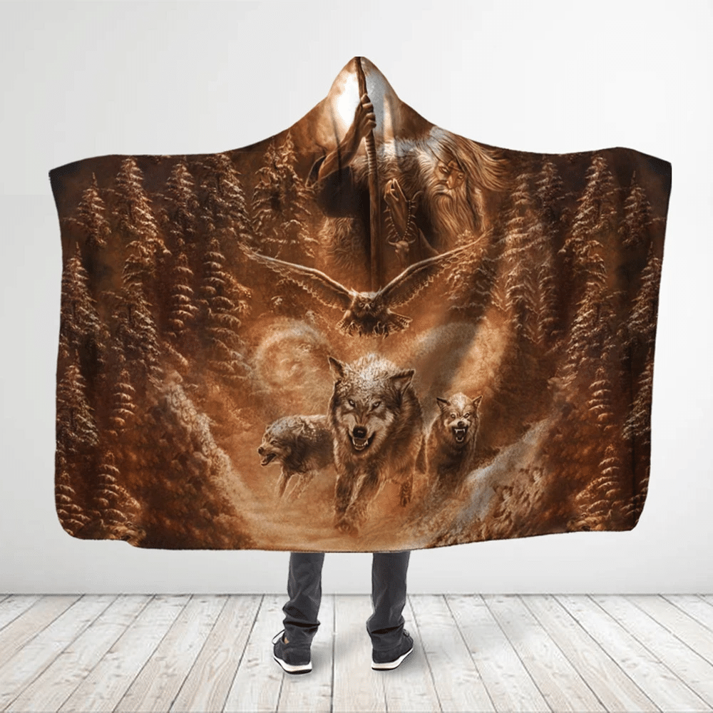 3d-all-over-printed-fearsome-wolves-in-the-forest-caramel-hooded-blanket