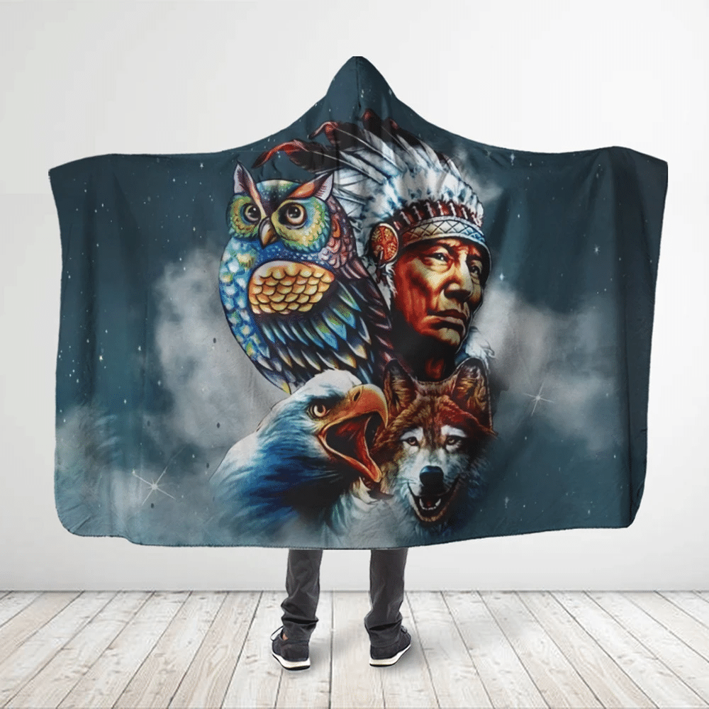 3d-all-over-printed-native-american-with-wolf-owl-and-hawl-hooded-blanket