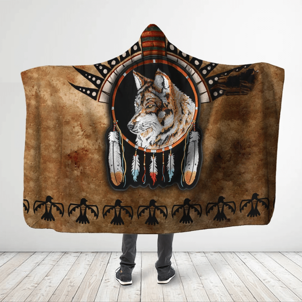 3d-all-over-printed-native-american-powerful-tiger-wolf-king-hooded-blanket