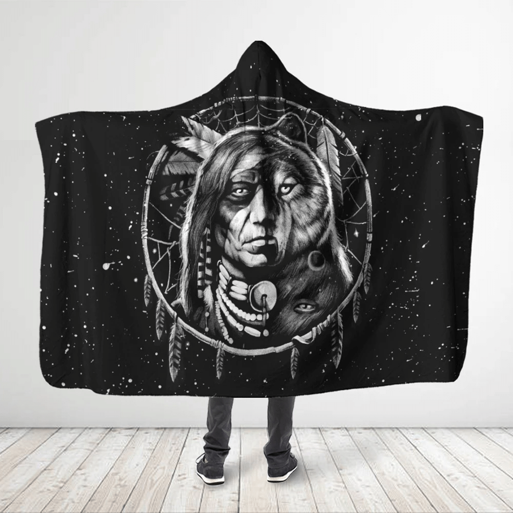 3d-all-over-printed-aborigine-and-drak-gray-wolf-black-hooded-blanket