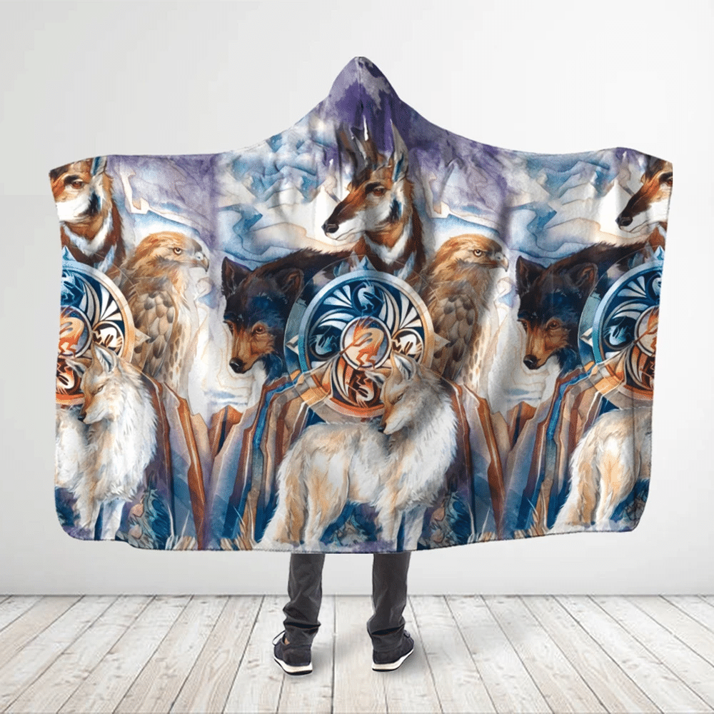3d-all-over-printed-picturesque-wolves-buck-and-eagle-hooded-blanket