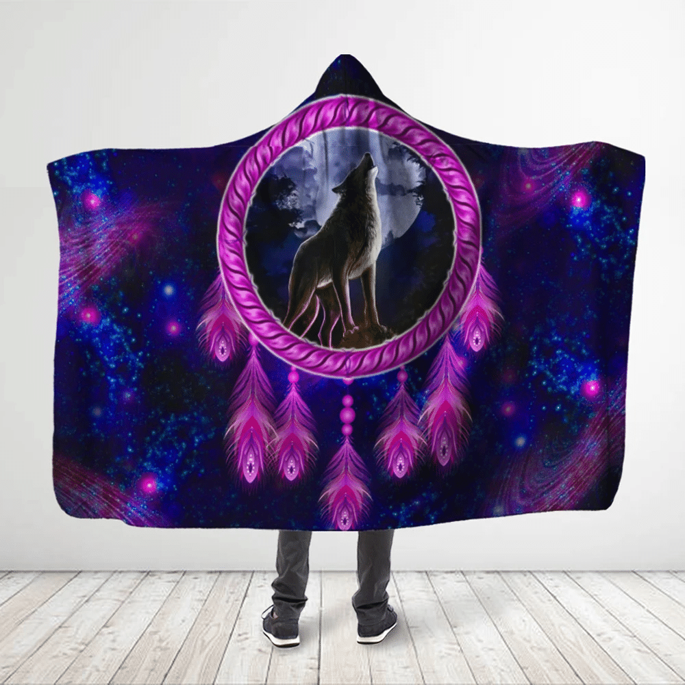 3d-all-over-printed-wolf-with-purple-galaxy-dreamcatcher-hooded-blanket