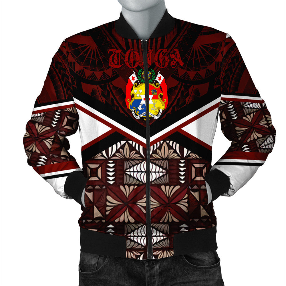 Wonder Print Shop Tonga Jacket - Tonga Ngatu Kupesi Coat Of Arms Bomber Jacket LT10 - Wonder Print Shop