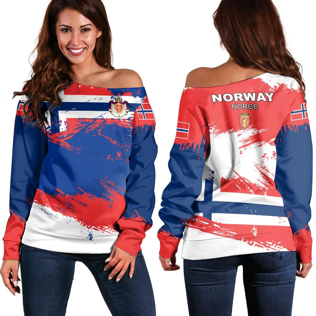 Norway Off Shoulder Sweater Norway Flag Brush RLT7 - Wonder Print Shop