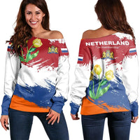 Netherlands Off Shoulder Sweater, Netherlands Flag Brush RLT7 - Wonder Print Shop