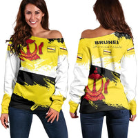 Brunei Off Shoulder Sweater - Brunei Flag Brush RLT7 - Wonder Print Shop