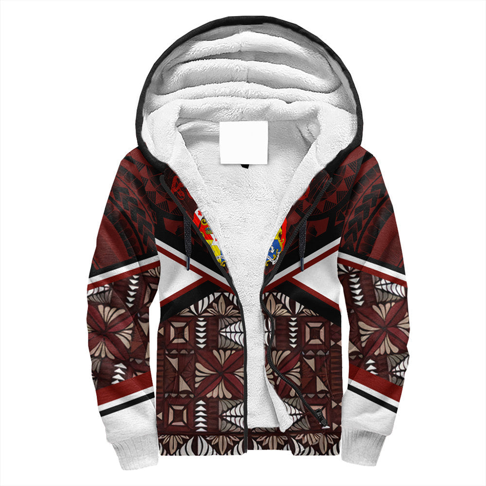 Wonder Print Shop Tonga Hoodie - Tonga Ngatu Kupesi Coat Of Arms Sherpa Hoodie LT10 - Wonder Print Shop