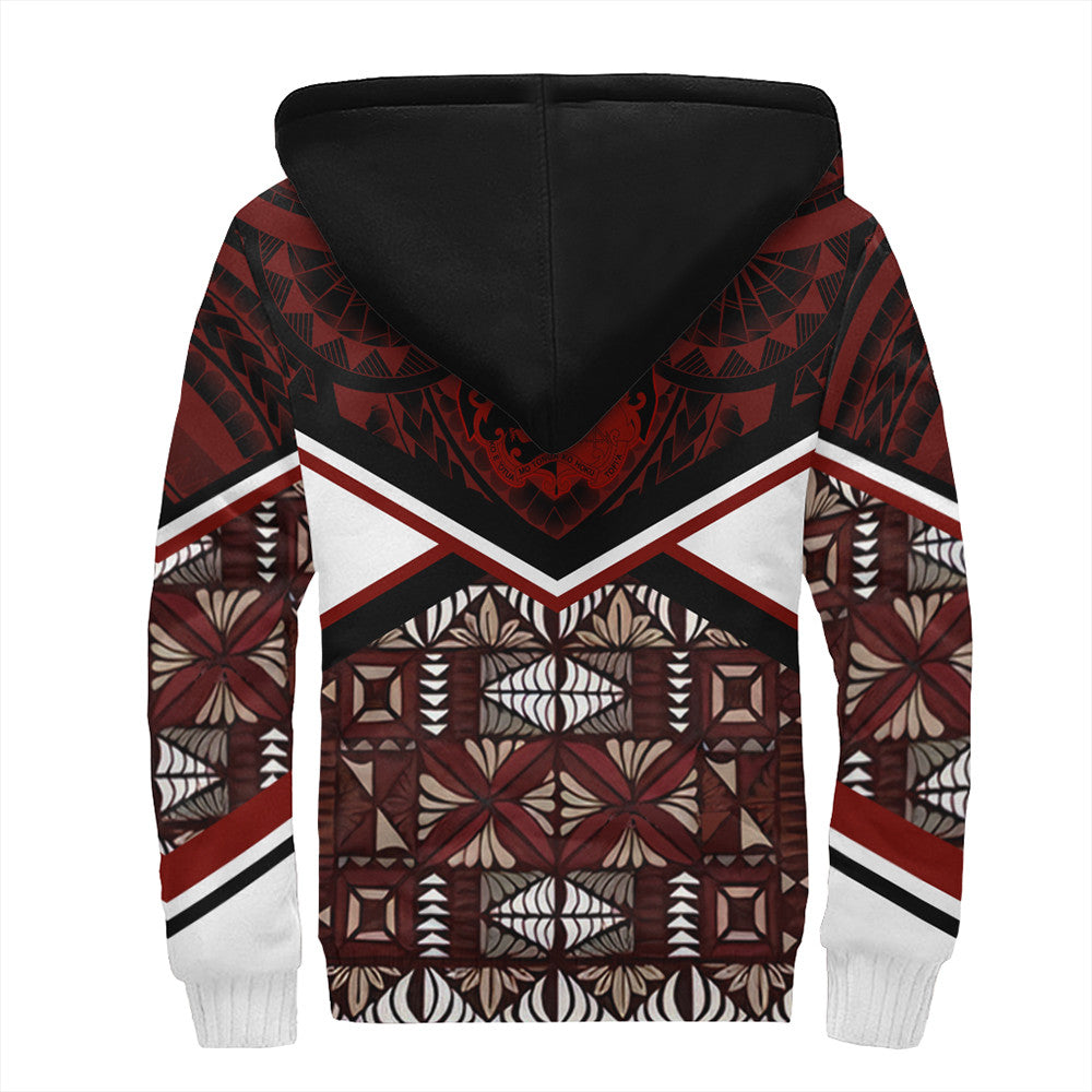 Wonder Print Shop Tonga Hoodie - Tonga Ngatu Kupesi Coat Of Arms Sherpa Hoodie LT10 - Wonder Print Shop