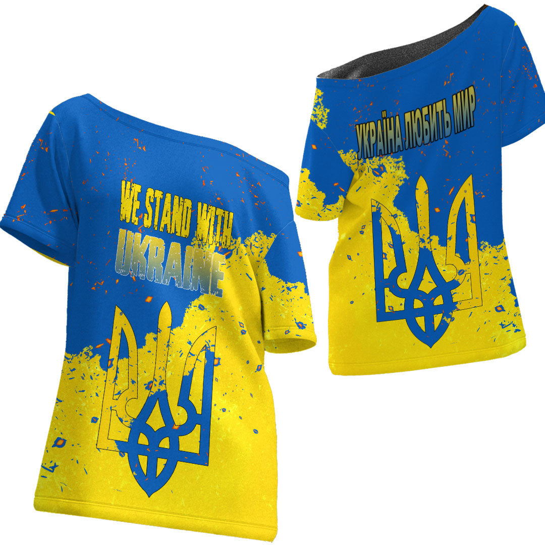 We Stand With Ukraine Off Shoulder T shirt RLT7 - Wonder Print Shop