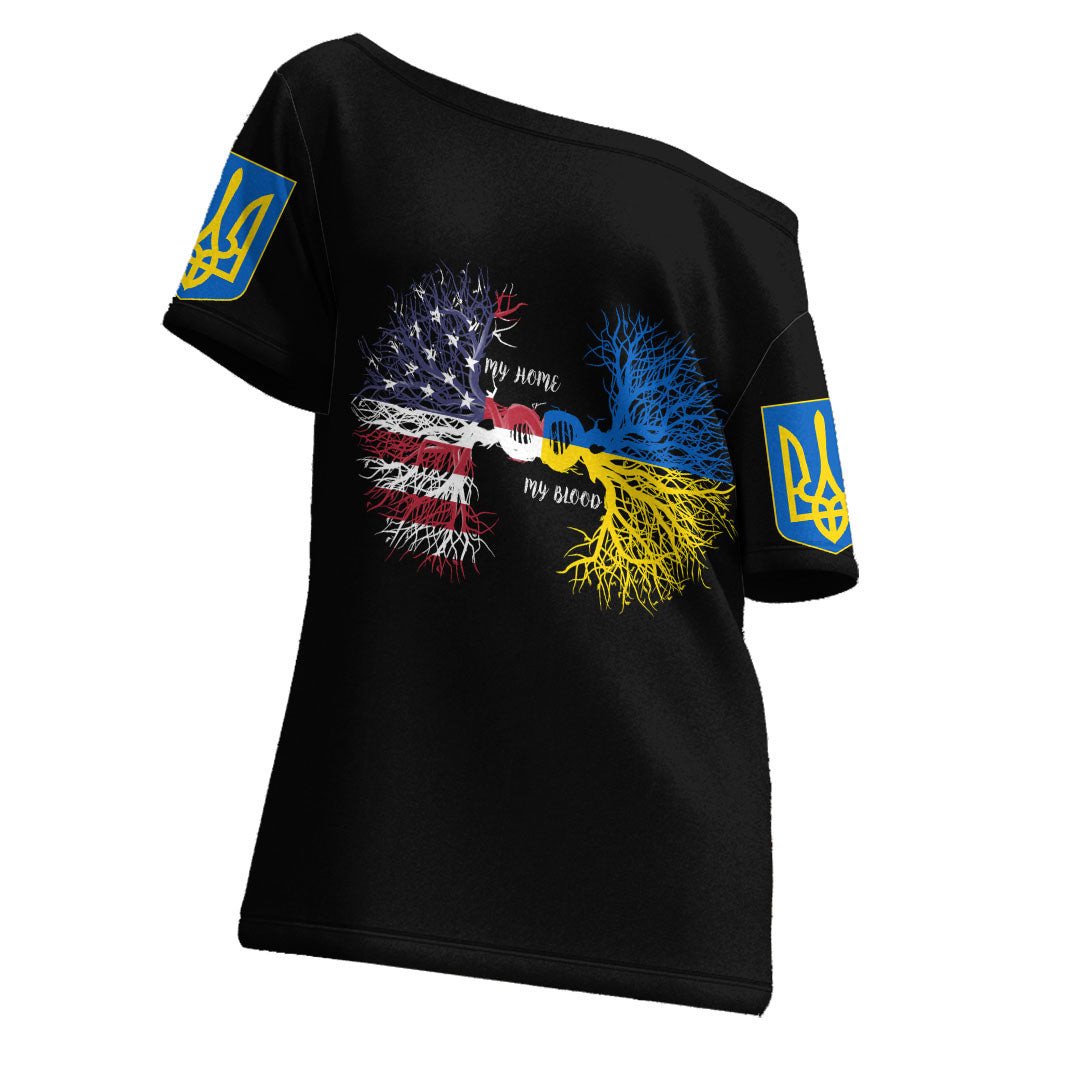 Ukraine With United States DNA Off Shoulder T shirt RLT7 - Wonder Print Shop