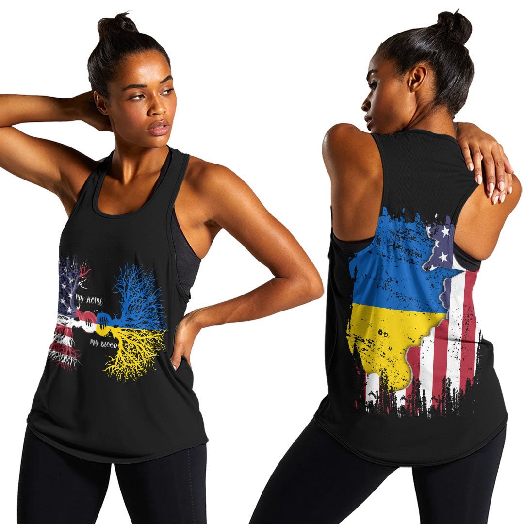 Ukraine With United States DNA Racerback Tank RLT7 - Wonder Print Shop