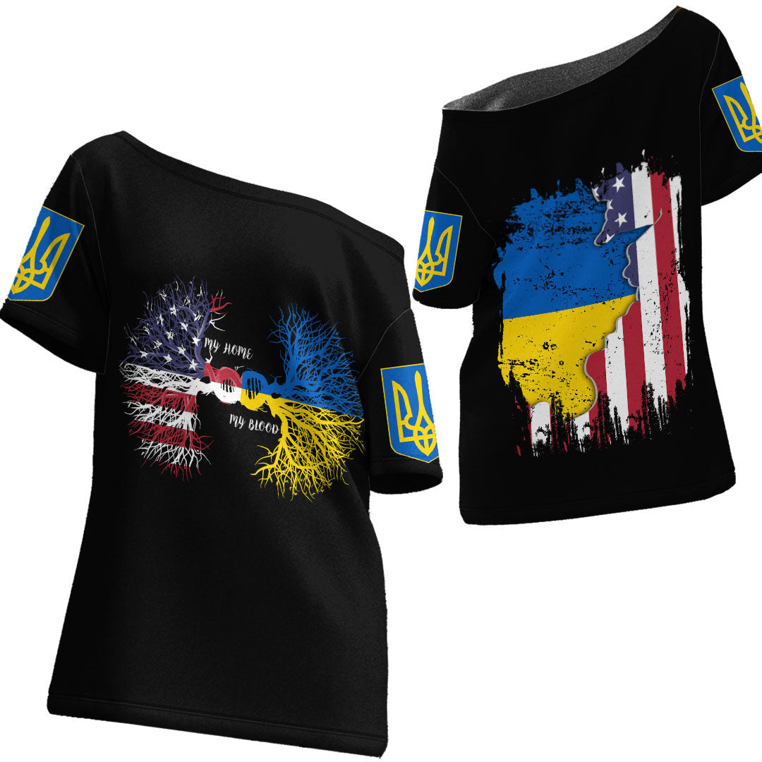 Ukraine With United States DNA Off Shoulder T shirt RLT7 - Wonder Print Shop