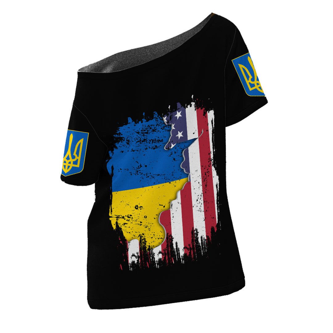 Ukraine With United States DNA Off Shoulder T shirt RLT7 - Wonder Print Shop