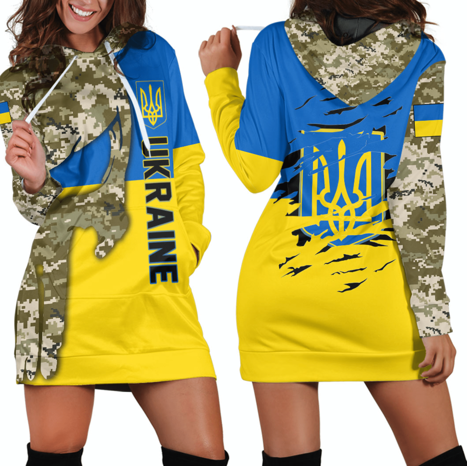 Ukraine Camo Skull Hoodie Dress RLT7 - Wonder Print Shop