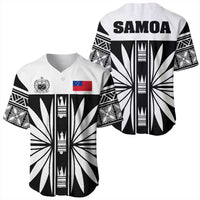 Pair view: front and back black-and-white baseball jersey with Samoa emblem and 'SAMOA'