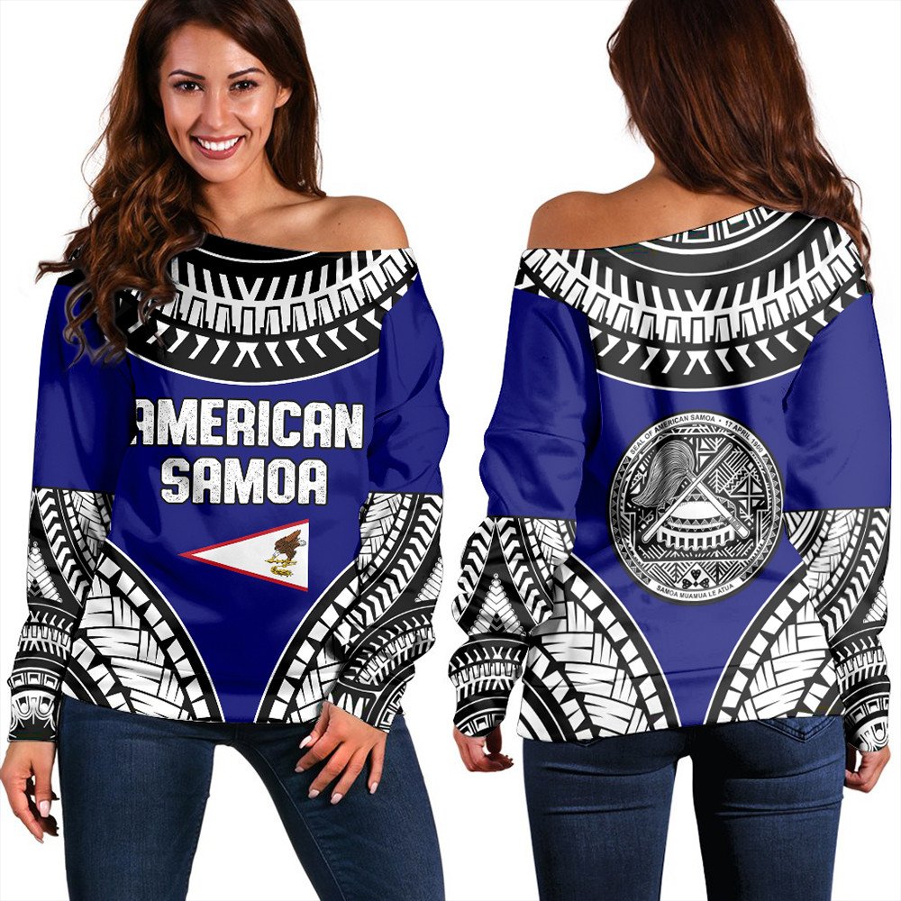 Wonder Print Shop Sweatshirt - American Samoa Tattoo Chief Women Off Shoulder LT10 - Wonder Print Shop