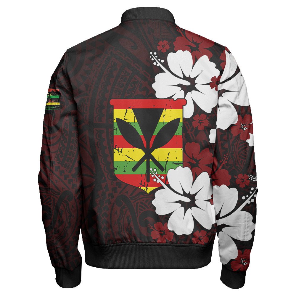 Wonder Print Shop Jacket - Hawaii Kanaka Hibiscus Style Sleeve Zip Bomber Jacket LT10 - Wonder Print Shop