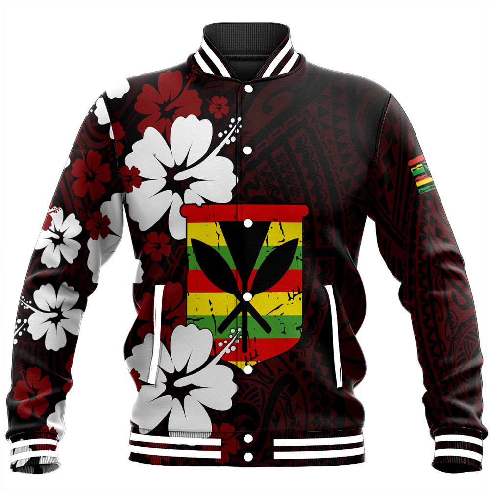 Wonder Print Shop Jacket - Hawaii Kanaka Hibiscus Style Baseball Jacket LT10 - Wonder Print Shop