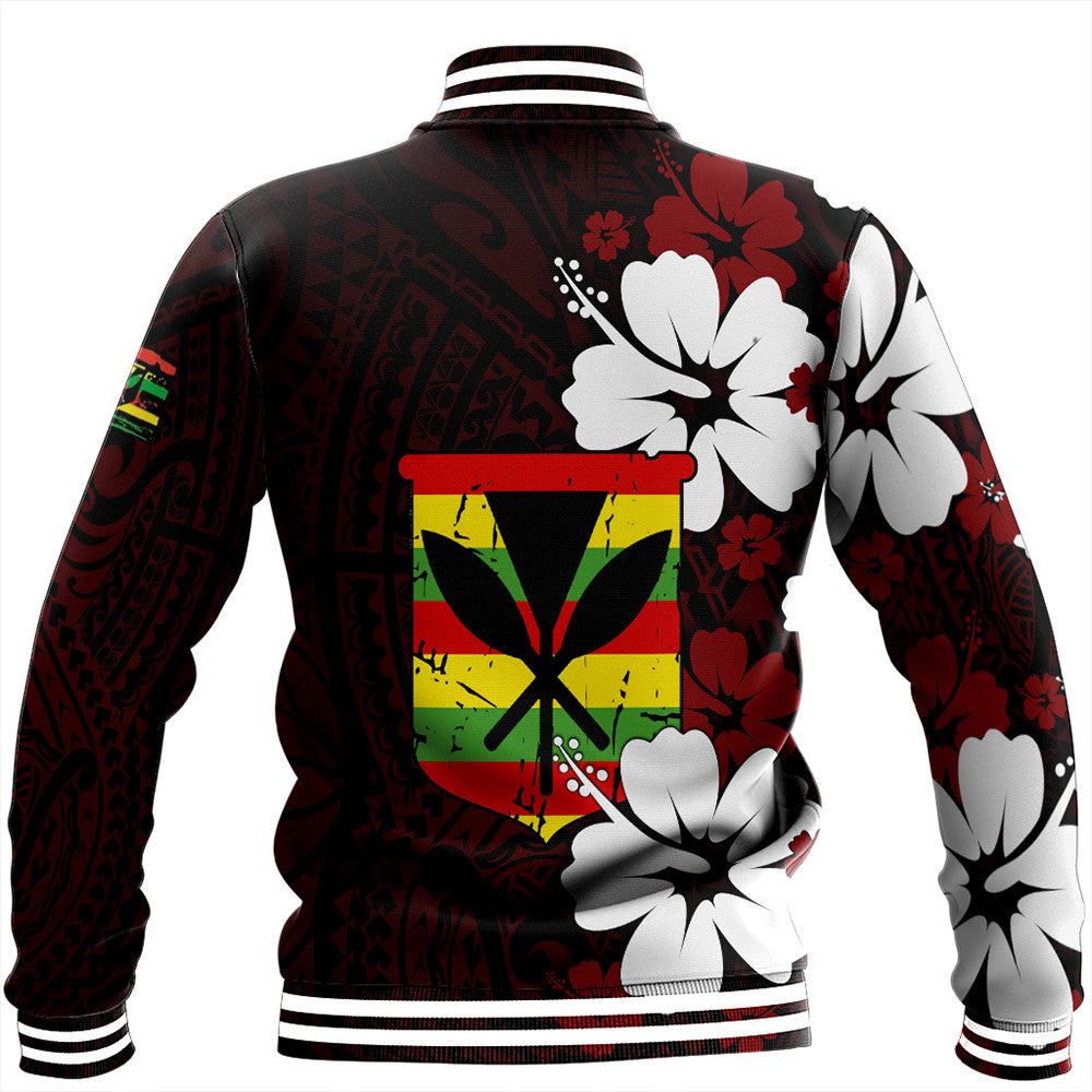 Wonder Print Shop Jacket - Hawaii Kanaka Hibiscus Style Baseball Jacket LT10 - Wonder Print Shop