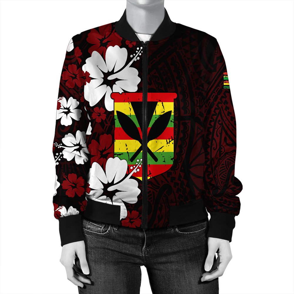Wonder Print Shop Jacket - Hawaii Kanaka Hibiscus Style Bomber Jacket LT10 - Wonder Print Shop