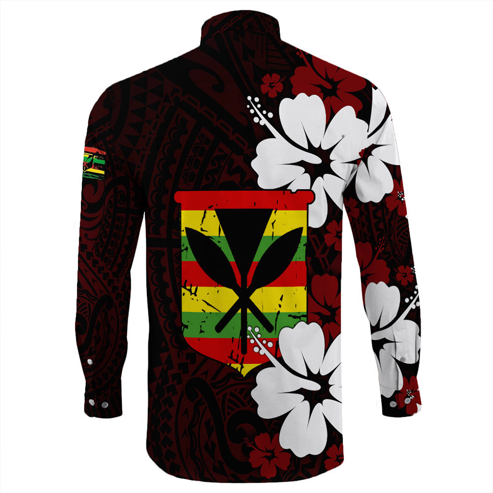 Wonder Print Shop Long Sleeve Button Shirt - Hawaii Kanaka Hibiscus Style Long Sleeve Button Shirt LT10 - Wonder Print Shop