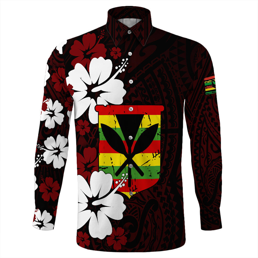Wonder Print Shop Long Sleeve Button Shirt - Hawaii Kanaka Hibiscus Style Long Sleeve Button Shirt LT10 - Wonder Print Shop