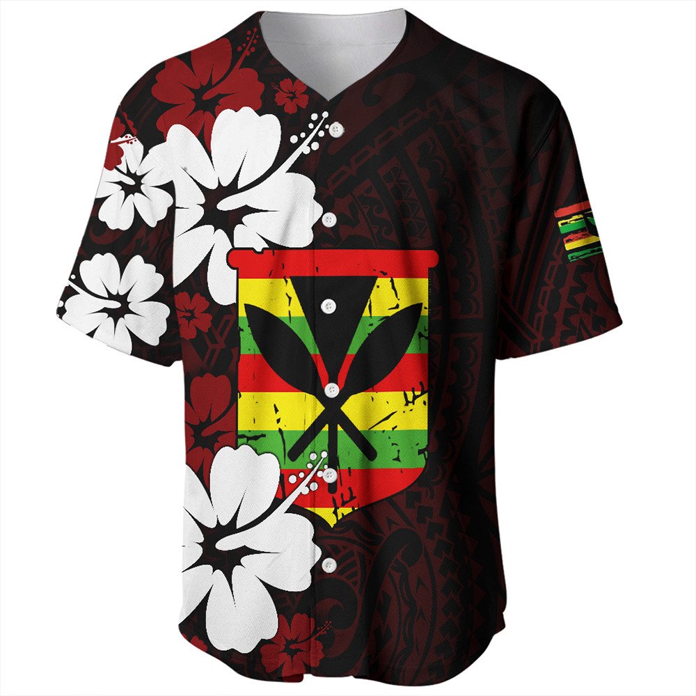 Wonder Print Shop Baseball Jersey - Hawaii Kanaka Hibiscus Style Baseball Jersey LT10 - Wonder Print Shop