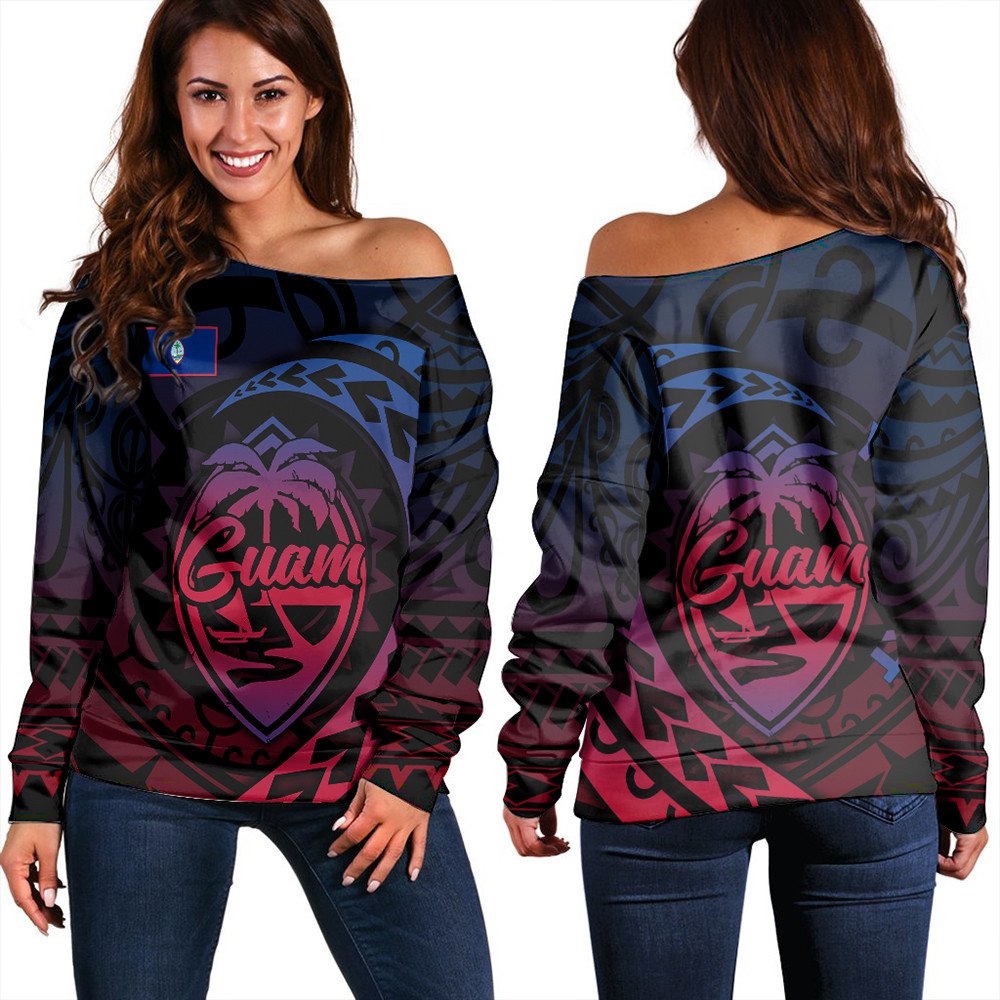 Wonder Print Shop Sweatshirt - Guam Rising Style Women Off Shoulder LT10 - Wonder Print Shop
