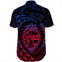 Black polo back with large 'Guam' face graphic and geometric tribal pattern