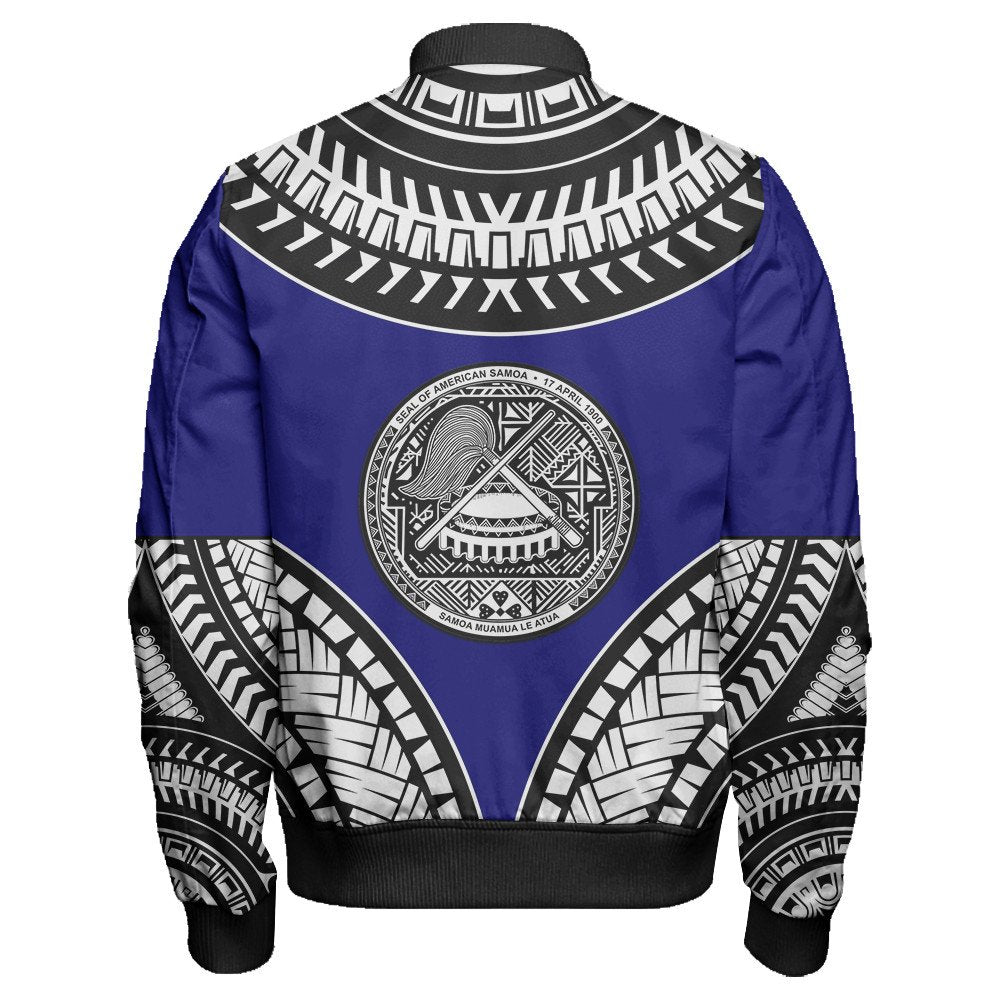 Wonder Print Shop Jacket - American Samoa Tattoo Chief Sleeve Zip Bomber Jacket LT10 - Wonder Print Shop