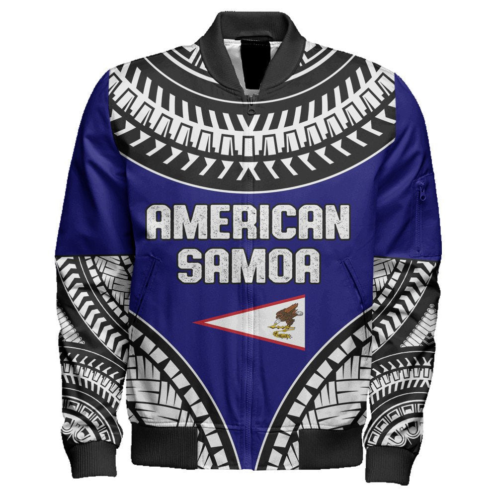 Wonder Print Shop Jacket - American Samoa Tattoo Chief Sleeve Zip Bomber Jacket LT10 - Wonder Print Shop