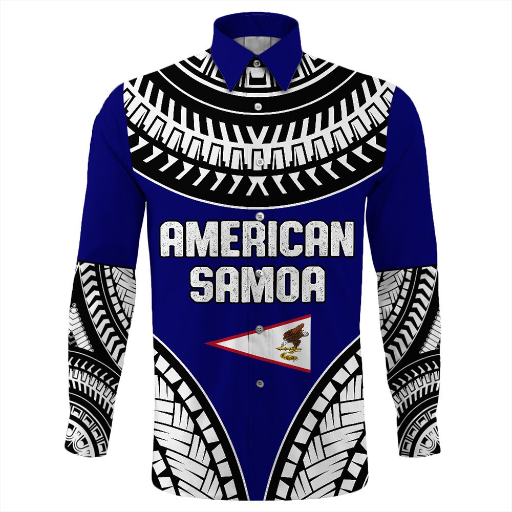 Wonder Print Shop Long Sleeve Button Shirt - American Samoa Tattoo Chief Long Sleeve Button Shirt LT10 - Wonder Print Shop