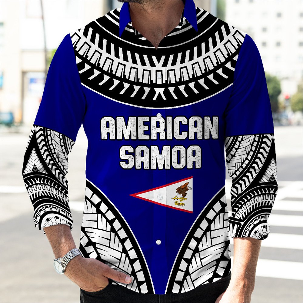 Wonder Print Shop Long Sleeve Button Shirt - American Samoa Tattoo Chief Long Sleeve Button Shirt LT10 - Wonder Print Shop