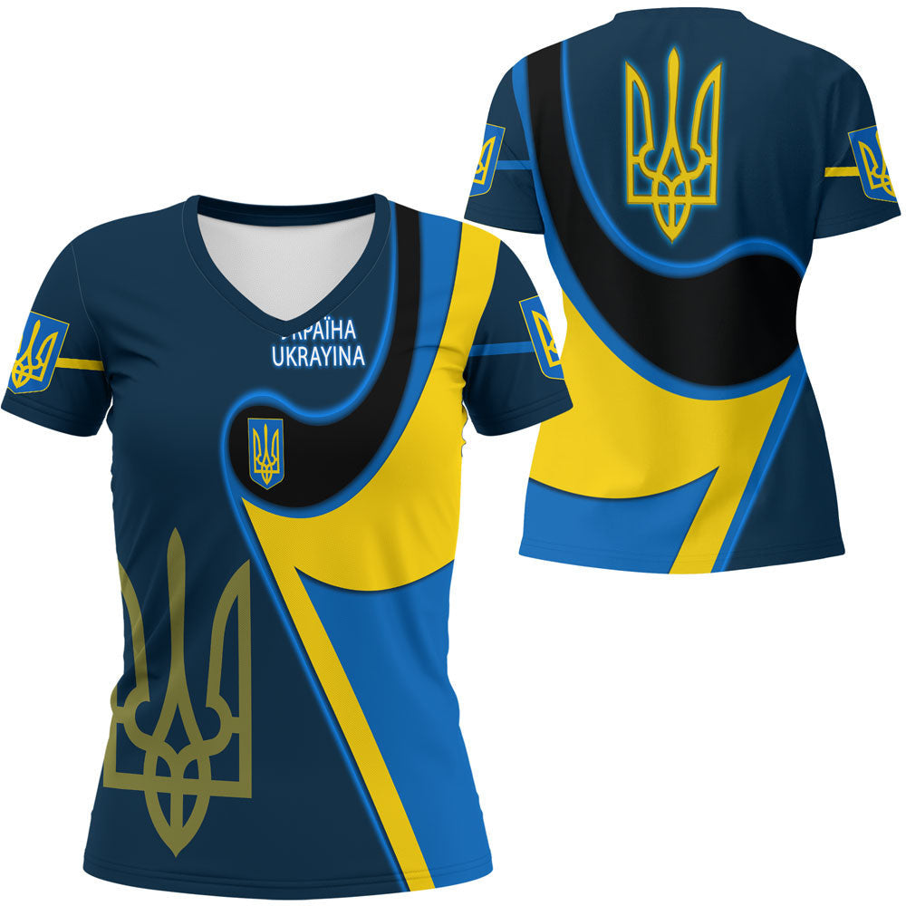 ukraine-gold-trident-flag-coloury-fashion-v-neck-t-shirt