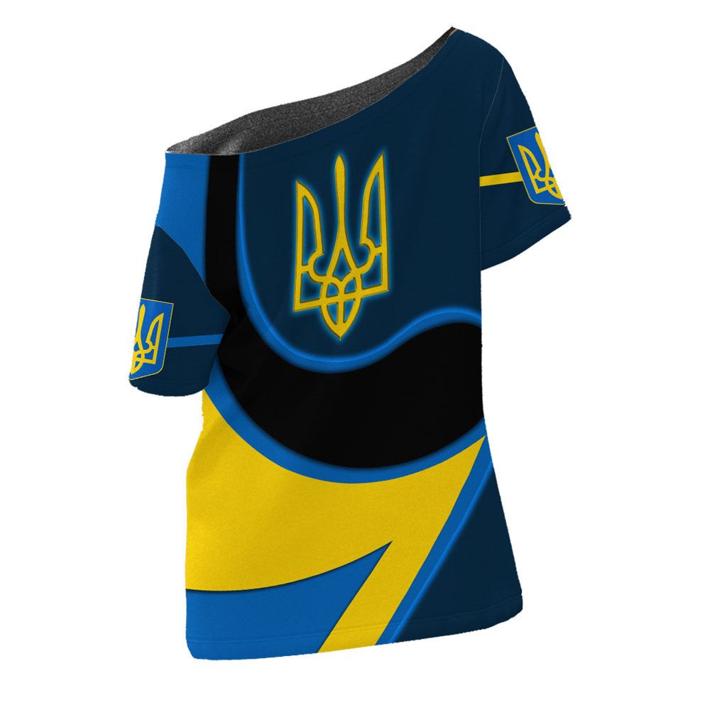 Ukraine Gold Trident Flag Coloury Fashion Off Shoulder T shirt RLT7 - Wonder Print Shop