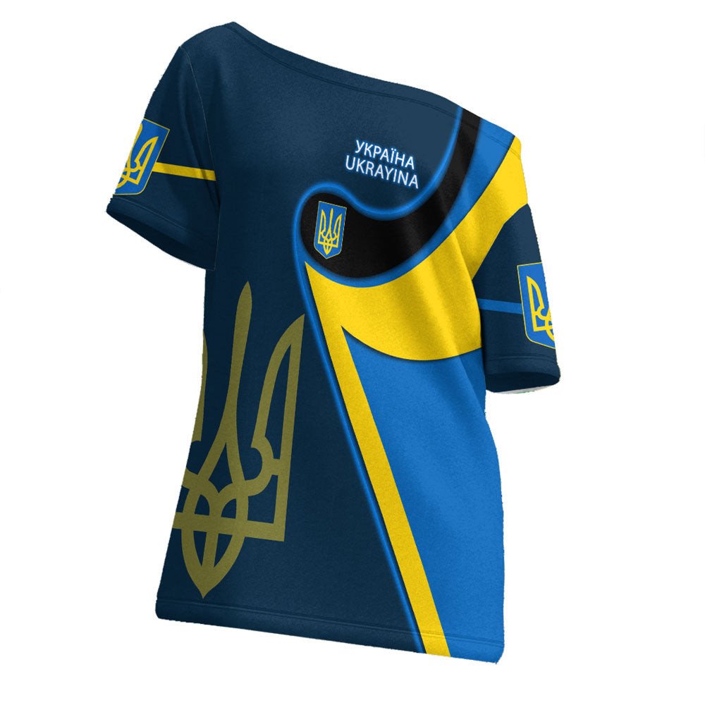 Ukraine Gold Trident Flag Coloury Fashion Off Shoulder T shirt RLT7 - Wonder Print Shop