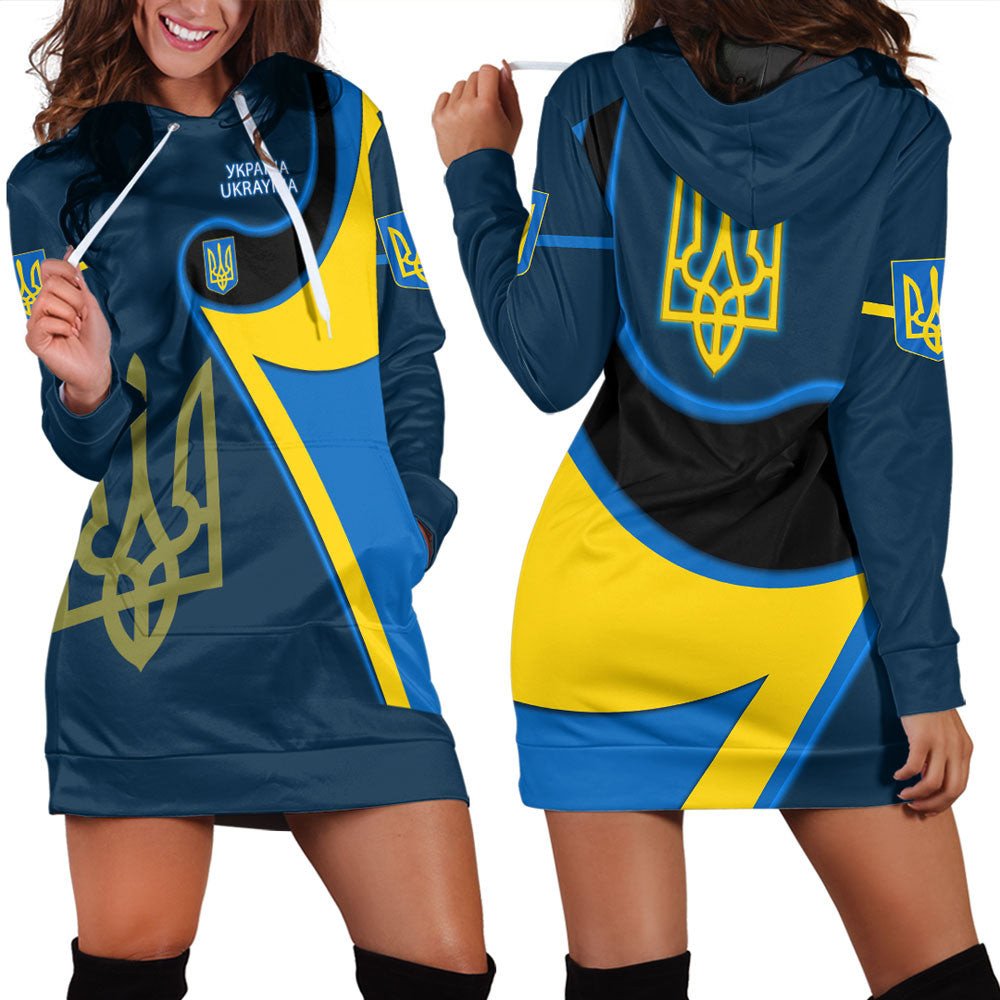 Ukraine Gold Trident Flag Coloury Fashion Hoodie Dress RLT7 - Wonder Print Shop