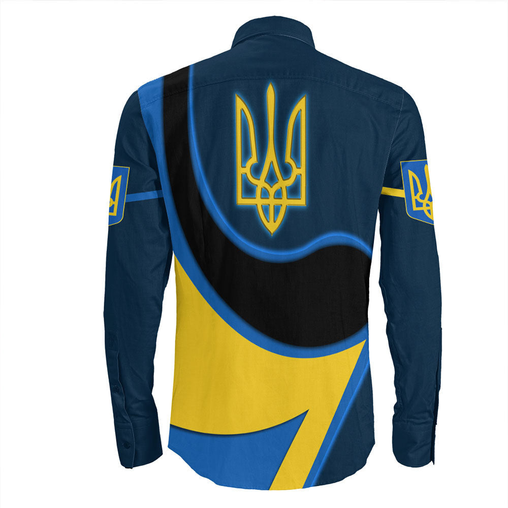 Ukraine Gold Trident Flag Coloury Fashion Long Sleeve Button Shirt RLT7 - Wonder Print Shop