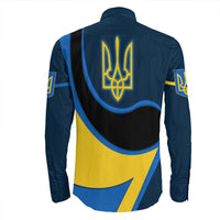 Ukraine Gold Trident Flag Coloury Fashion Long Sleeve Button Shirt RLT7 - Wonder Print Shop