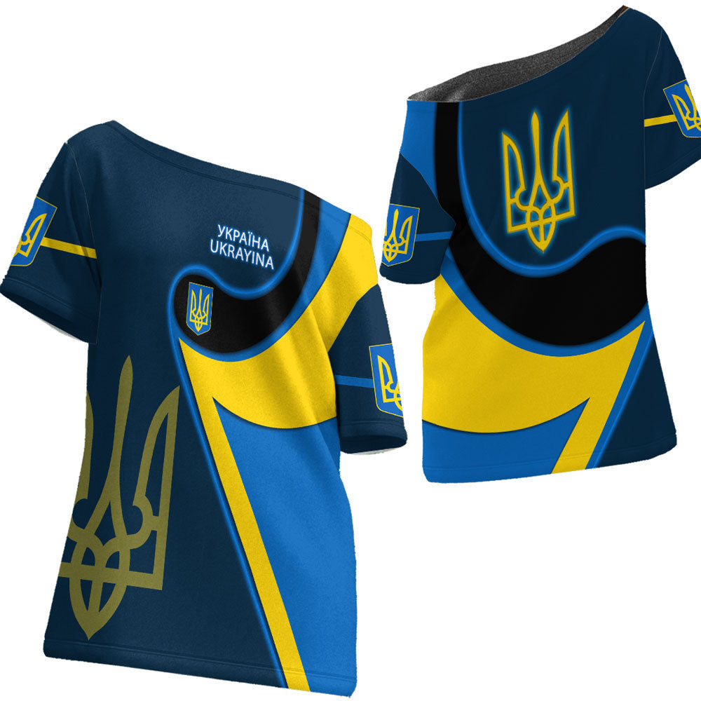 Ukraine Gold Trident Flag Coloury Fashion Off Shoulder T shirt RLT7 - Wonder Print Shop