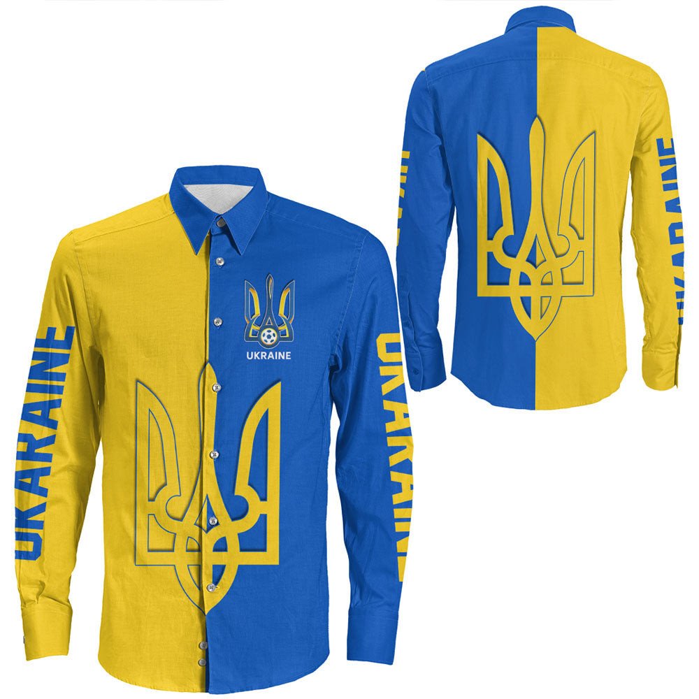 Ukraine Football Long Sleeve Button Shirt RLT7 - Wonder Print Shop