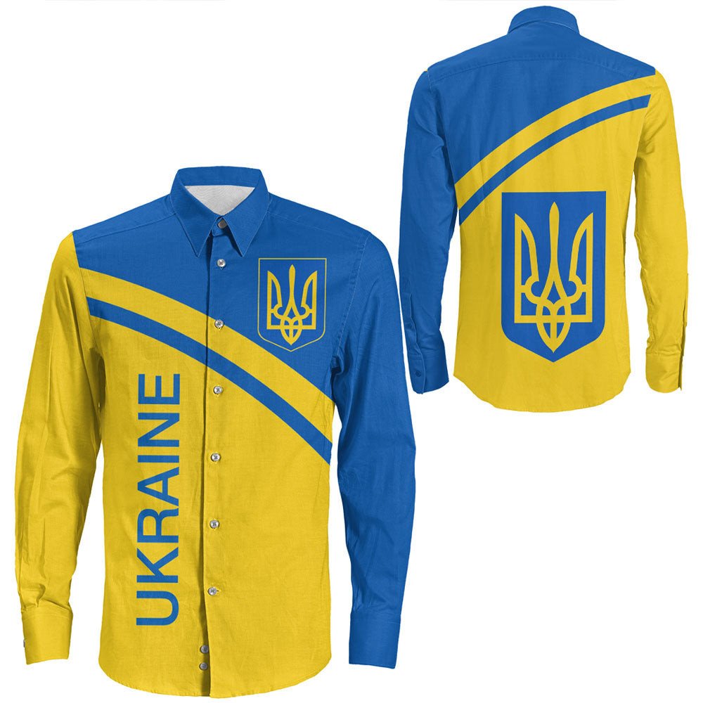 Ukraine Curve Style Long Sleeve Button Shirt RLT7 - Wonder Print Shop