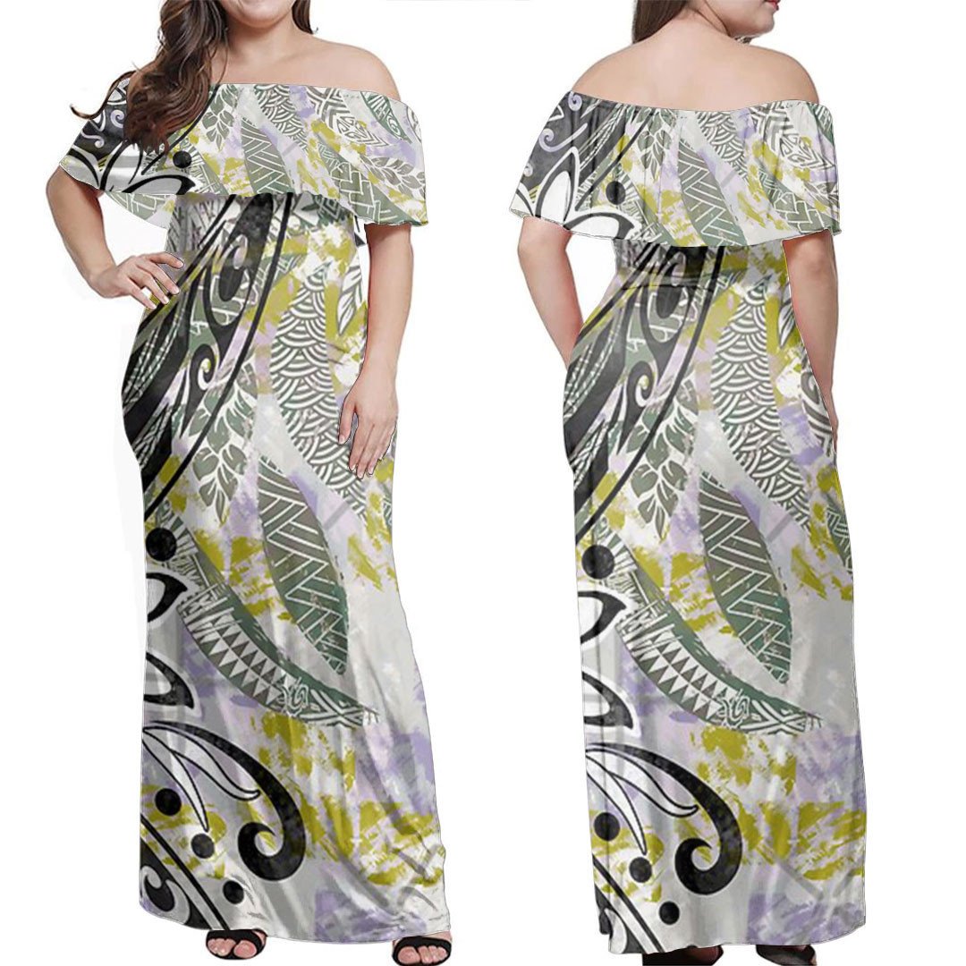 polynesian-dress-retro-painted-tribal-leaves-off-shoulder-long-dress