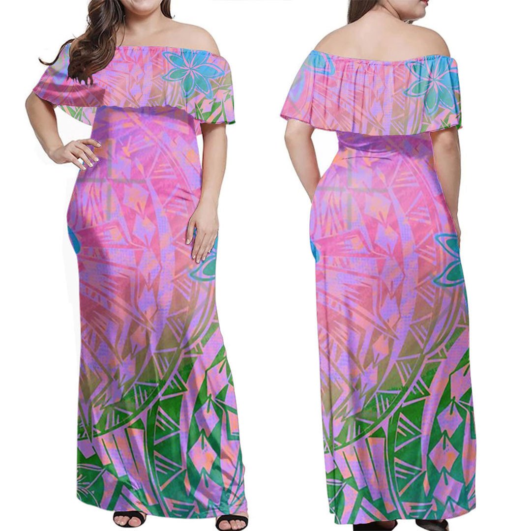 polynesian-dress-floral-tribal-watercolor-off-shoulder-long-dress